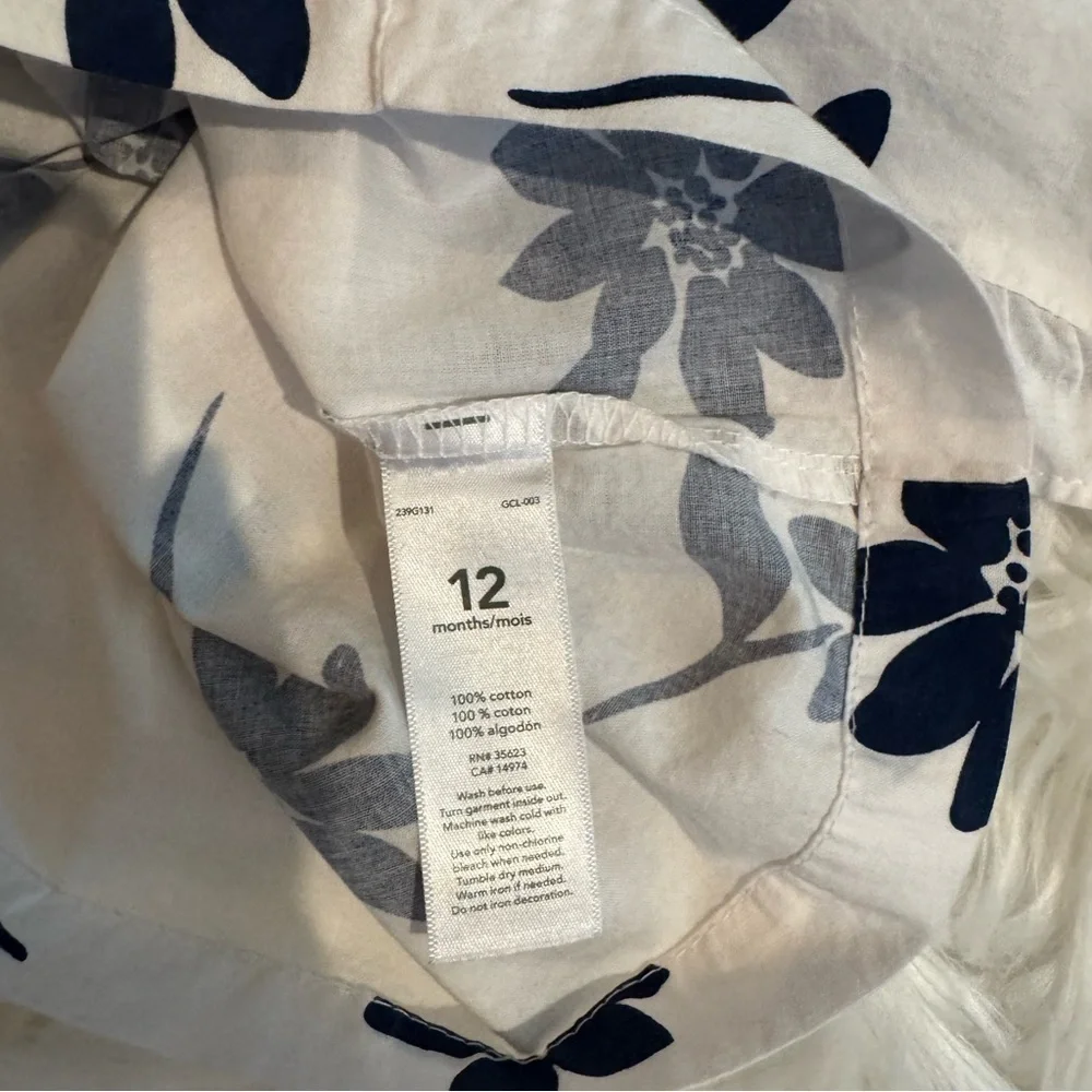 Carter’s‎ Baby Girl Floral Ruffle Top 12M White Blue Sleeveless Blouse